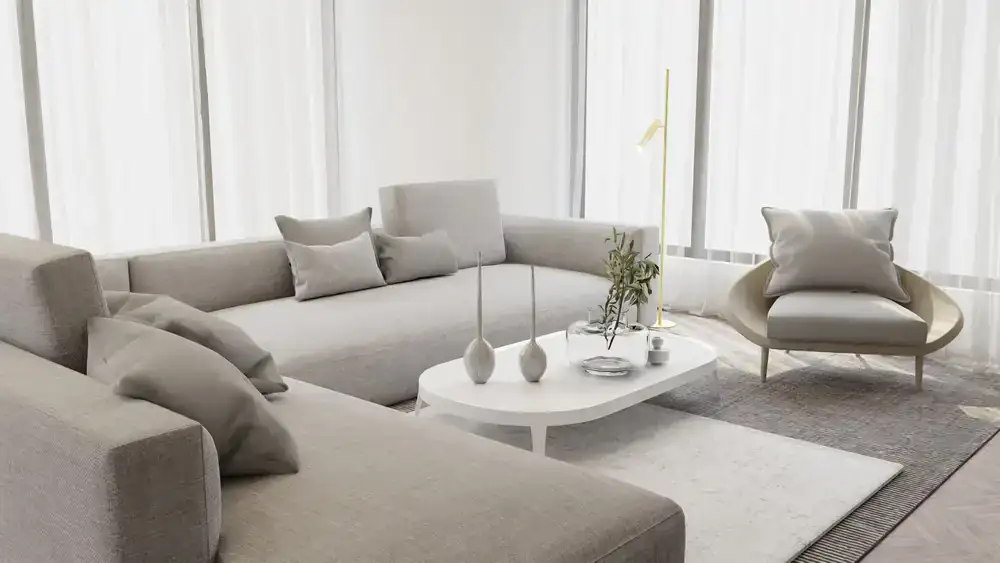 A calm and beautifully arranged living room space