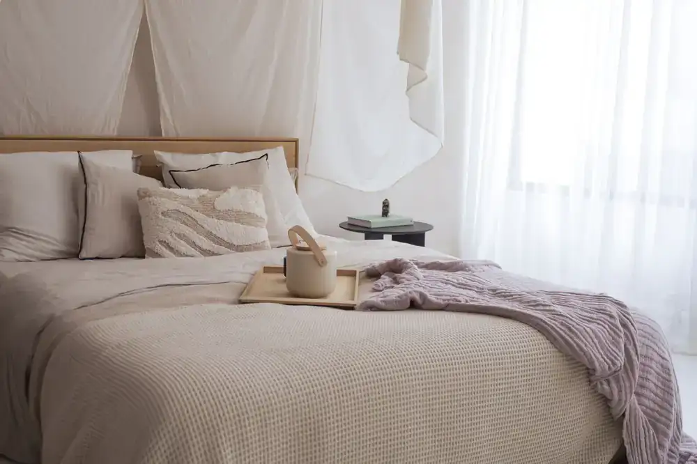 Tranquil bedroom setting with organic linens